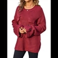 thumbnail image 1 of Blusas de Punto para Mujer 2025, Suéter de Cuello Redondo de Larga Extragrande, Blusas Informales de Negocios, Suéter Básico. Vino Tinto L, 1 of 10