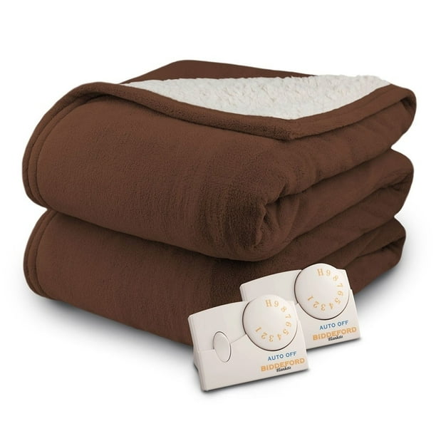 Biddeford Chocolate MicroPlush Sherpa Queensize Electric Heated