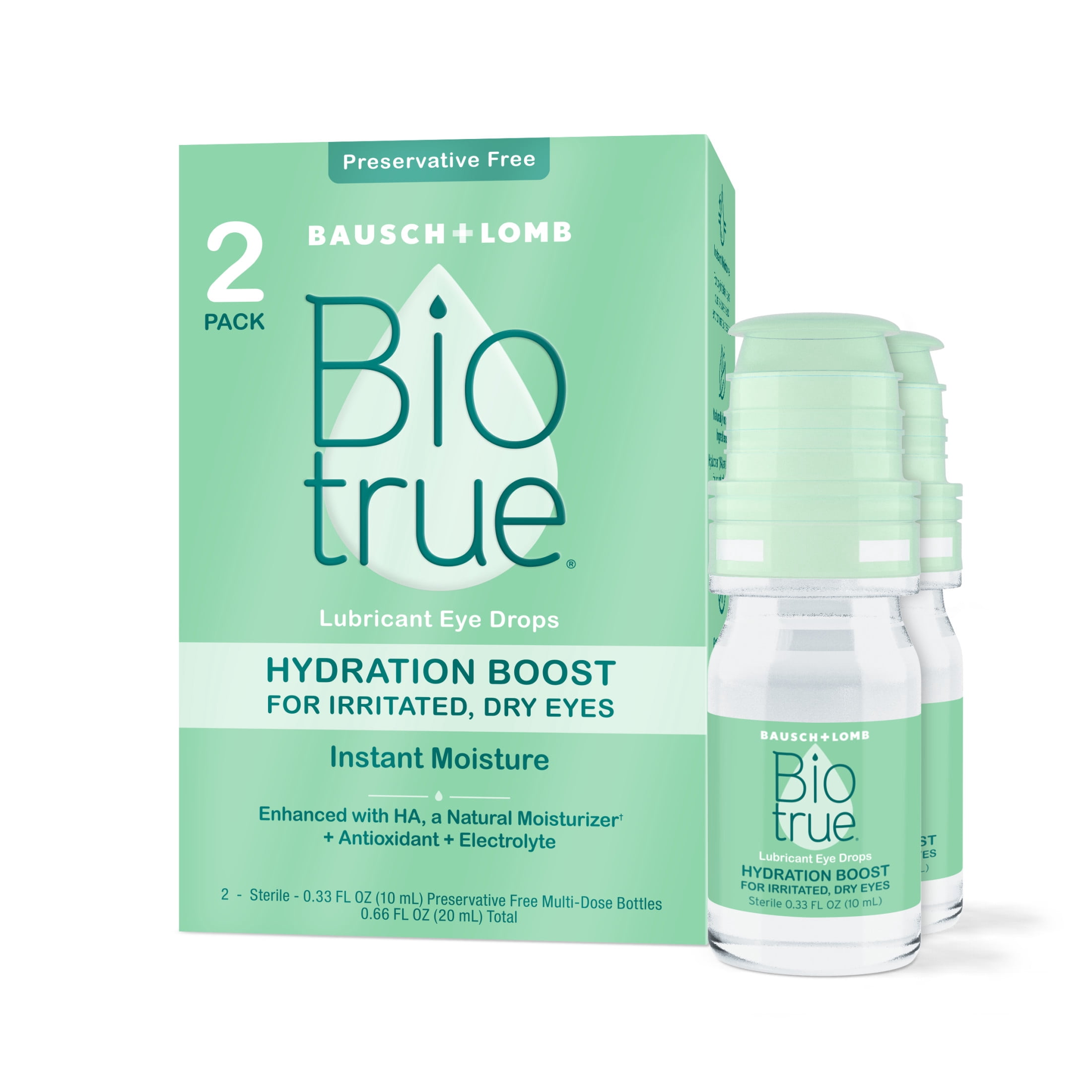 (4 pack) Biotrue Hydration Boost Preservative Free Eye Drops for Dry Eyes and Lubricant, 10 mL, 2 Pack