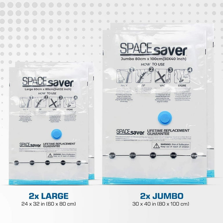 Spacesaver Premium *Variety* Vacuum Storage Bags (5 x Small, 5 x Medium, 5  x Large, 5 x Jumbo) (80% More Storage Than Leading Brands) Free Hand Pump  for Travel! (Variety 20 Pack) 