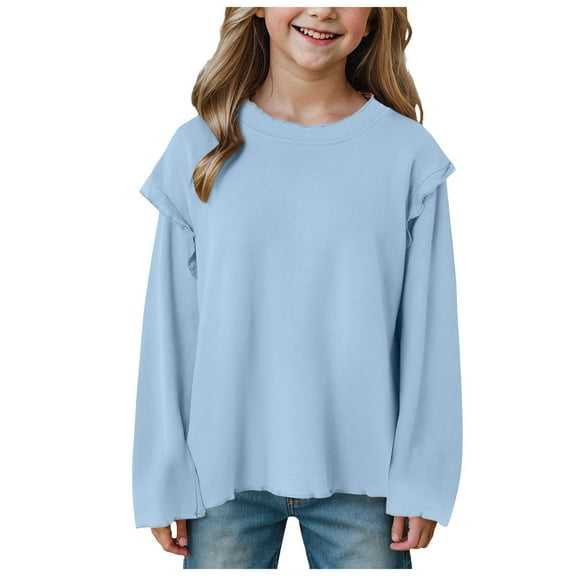 Kogui Toddler Girls Shirts Baby Girl Floral Blouse Peter Pan Collar Long Sleeve Smocked Tops for Toddler Girls Size 4T 5T (Sky Blue,4-5 Years)
