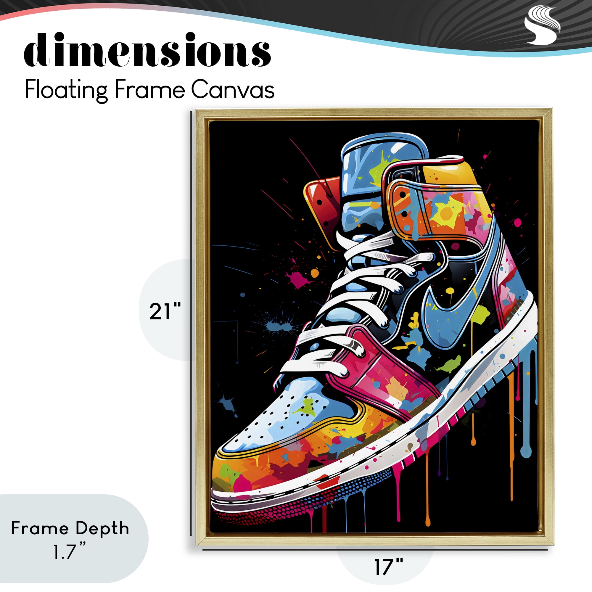 Stupell Industries Paint Drip High Top Sneakers Gold Framed Floater Canvas Wall Art, design by Creative Studio