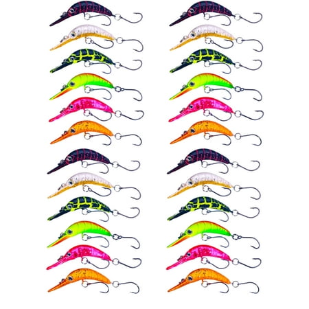 HENGJIA 24 Pack Fishing Lures Hard Baits 3D Eyes Minnow Fishing Lures Crankbait Swimbait Fishing Tackle Lure Kit for Freshwater/Saltwater/Topwater Bass Trout Walleye Redfish