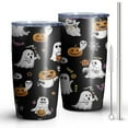 thumbnail image 2 of 20oz Tumblers Black Halloween Ghosts and Pumpkins Stainless Steel Vacuum Insulated Double Wall Travel Tumbler Cups Mug with Lid and Straw,Cleaning Brush for Cold & Hot Drinks, 2 of 7