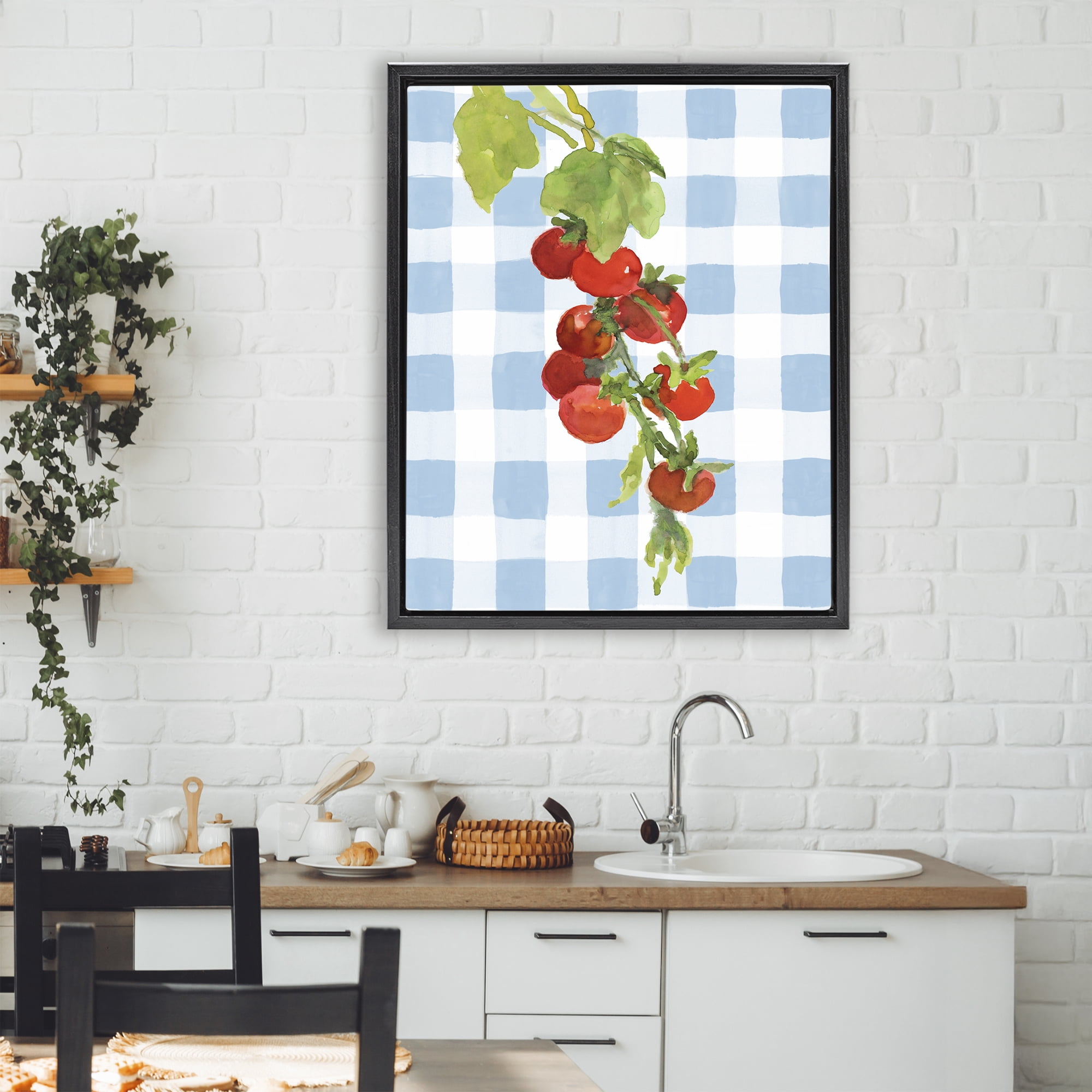 Stupell Industries Vine Ripe Tomatoes on Plaid Black Framed Floater Canvas Wall Art, design by Lanie Loreth