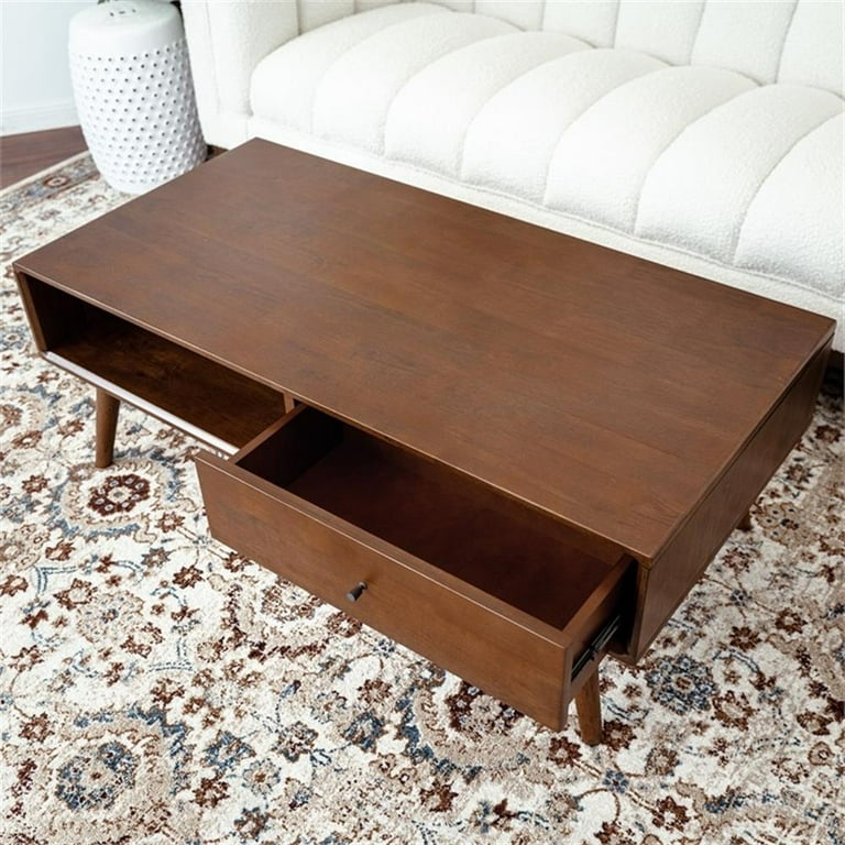 Nola Mid-Century Rectangular Solid Wood Coffee Table in