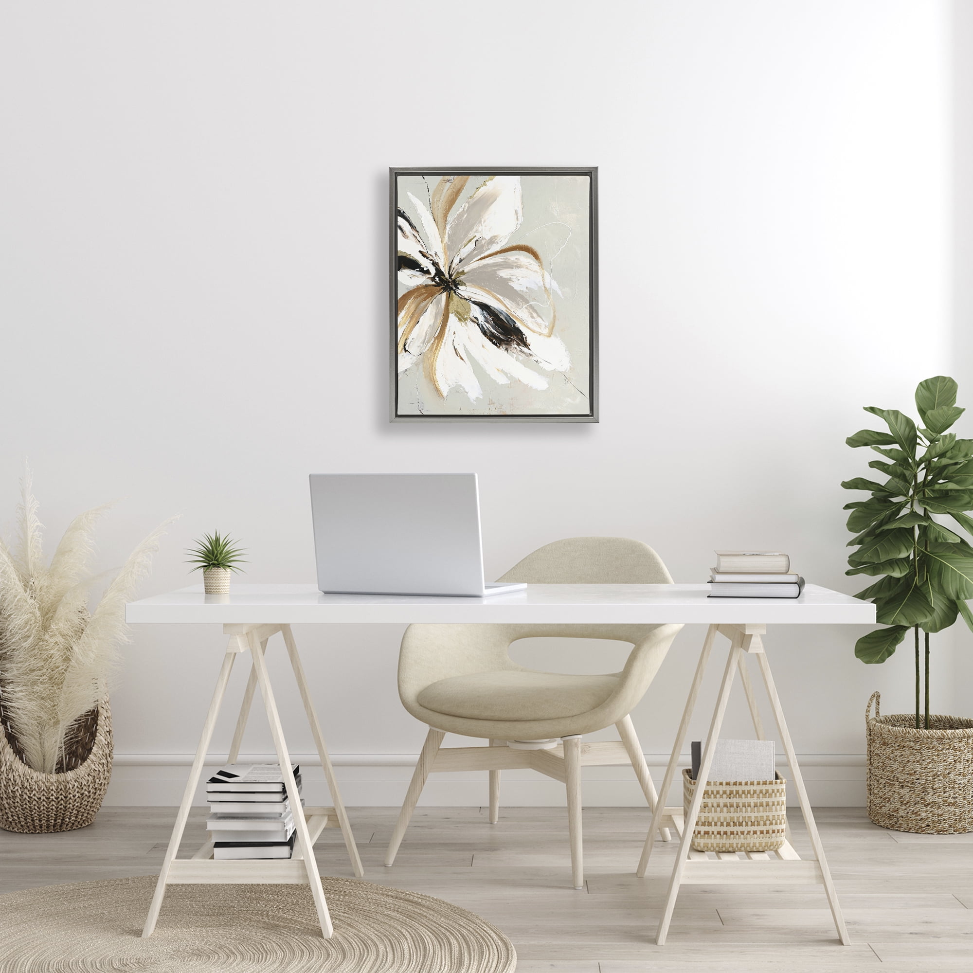 Expressive Cornelia Flower Gray Framed Floater Canvas Wall Art, design by Design Fabrikken