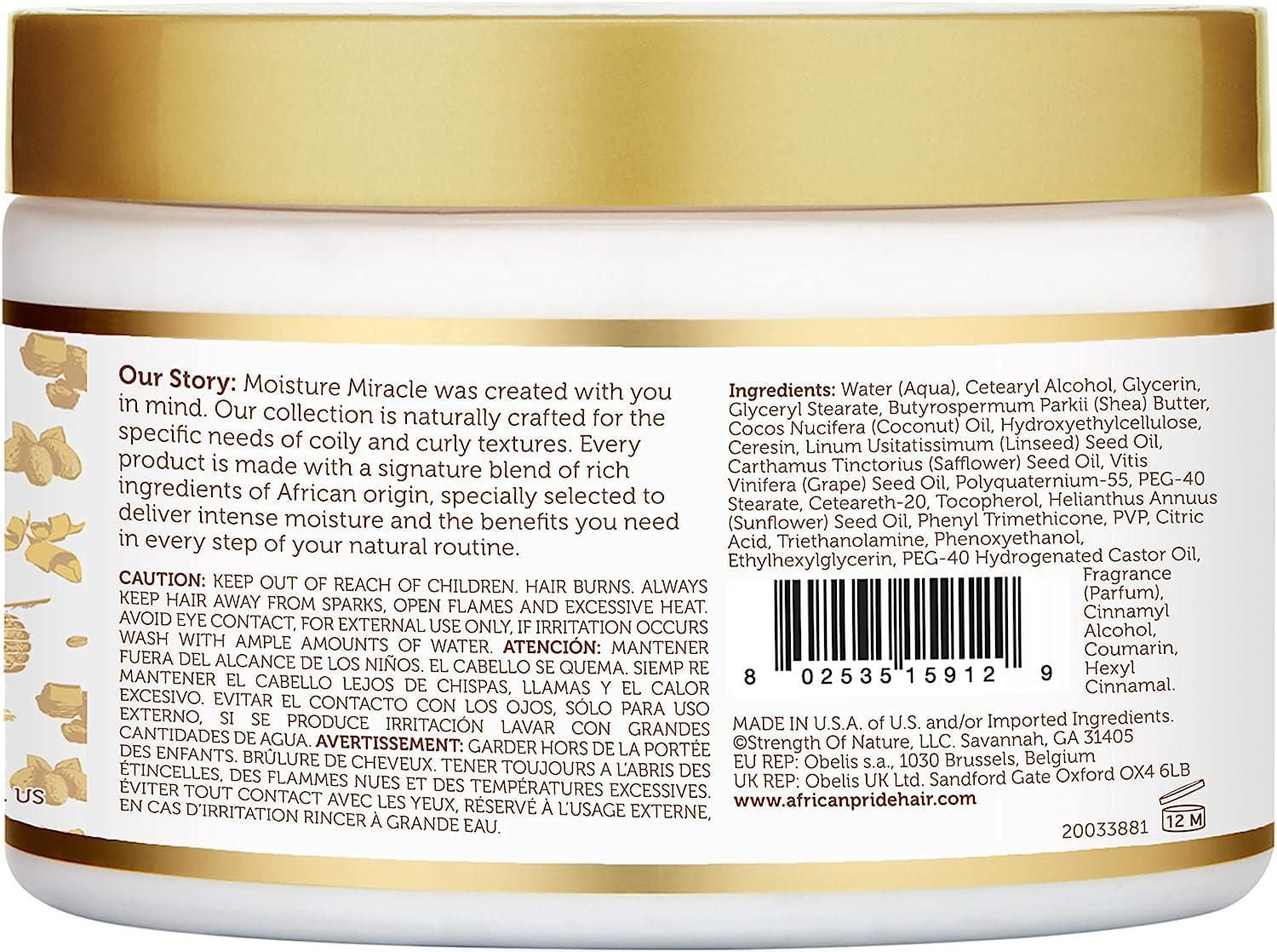 African Pride Moisture Miracle Shea Butter & Flaxseed Oil Curling Cream - Shapes, Hydrates & Adds Shine to Natural Coils & Curls, Moisturises & Defines, 350ml