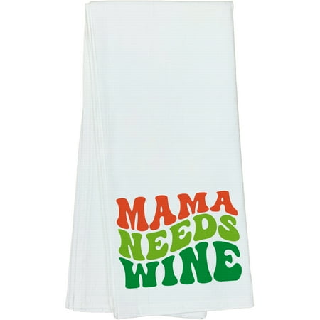 

Mama Needs Wine Groovy Retro Wavy Text Merch Gift Dish Towel 16 x 25 IN