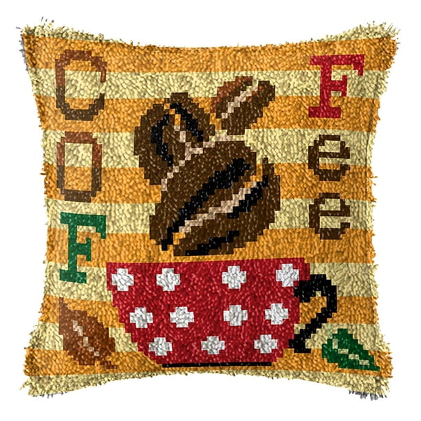 DIY tch Hook Throw Cover Alfombra Alfombra Crochet Costura Taza de café Zulema Funda de cojín Latch Hook