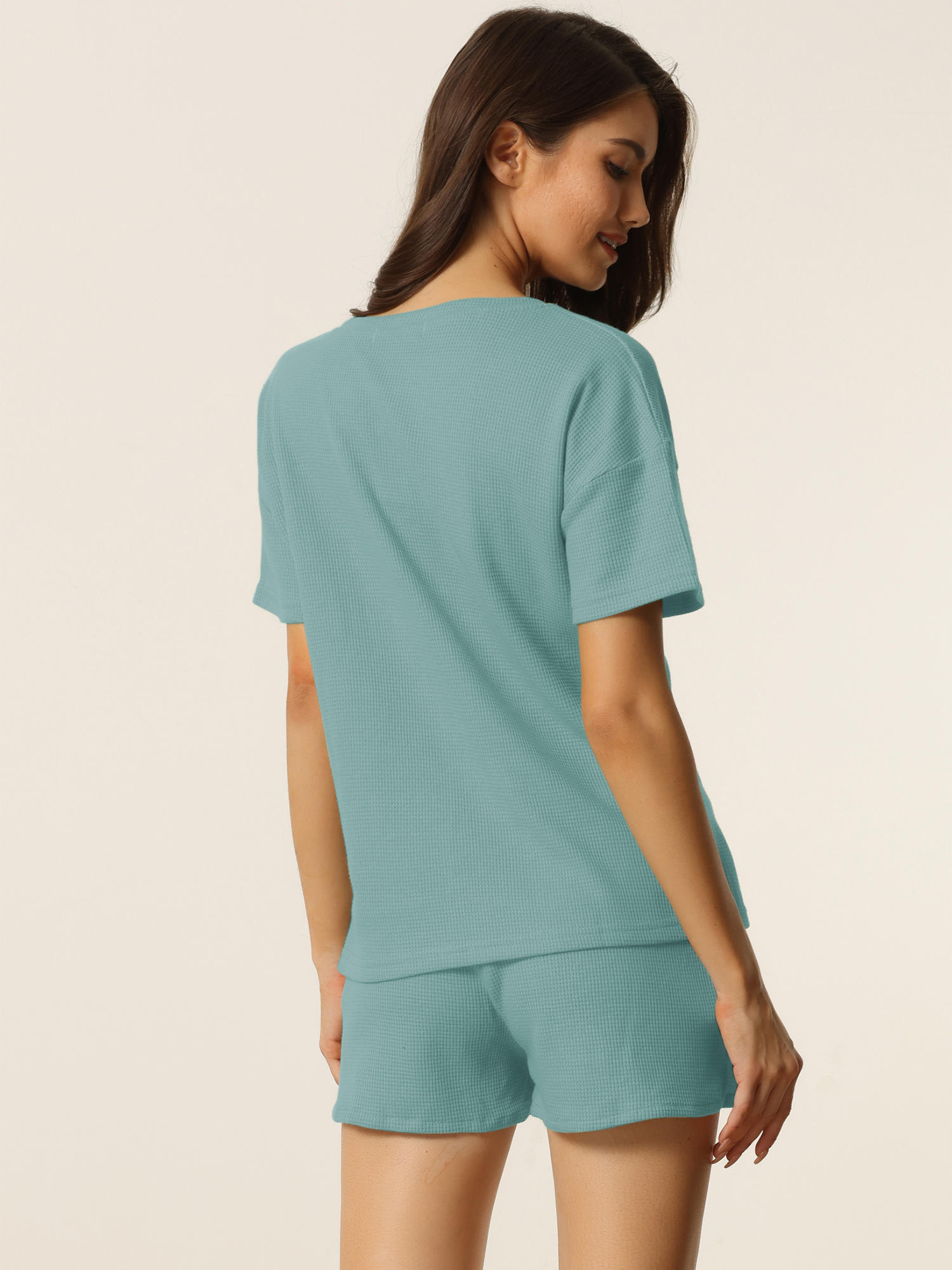 DARING DIVA Women's Short Sleeve Solid Color Pullover Pajama Set M Lake Green