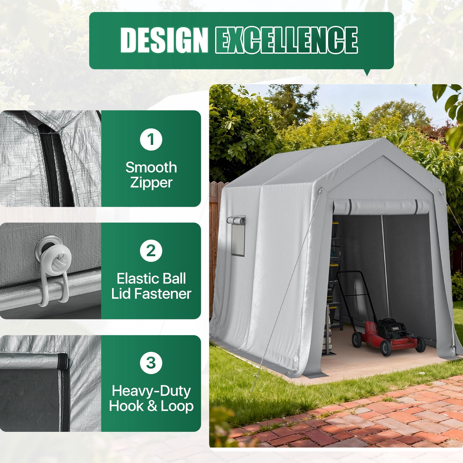 Clouddwell 6x8 FT Outdoor Portable Storage Shed Tent with Roll-Up Mesh Windows & Reinforced Frame, Motorcycle Storage Shed for Patio Furniture & Equipment Storage, Dark Gray
