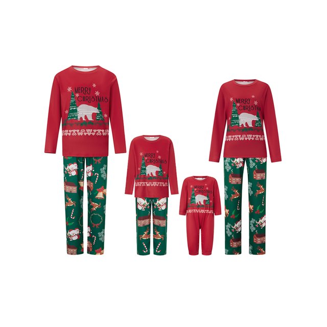 SUNSIOM Family Matching Christmas Sleepwear Set Tree Print Long Sleeve Round Neck Tops/Romper Trousers Pajama Set