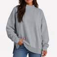 thumbnail image 6 of Horkkom Mock Neck Sweatshirt Oversized Casual Pullover Tops Daily Solid Color Fall Winter Sweatshirts Side Slit M, 6 of 8