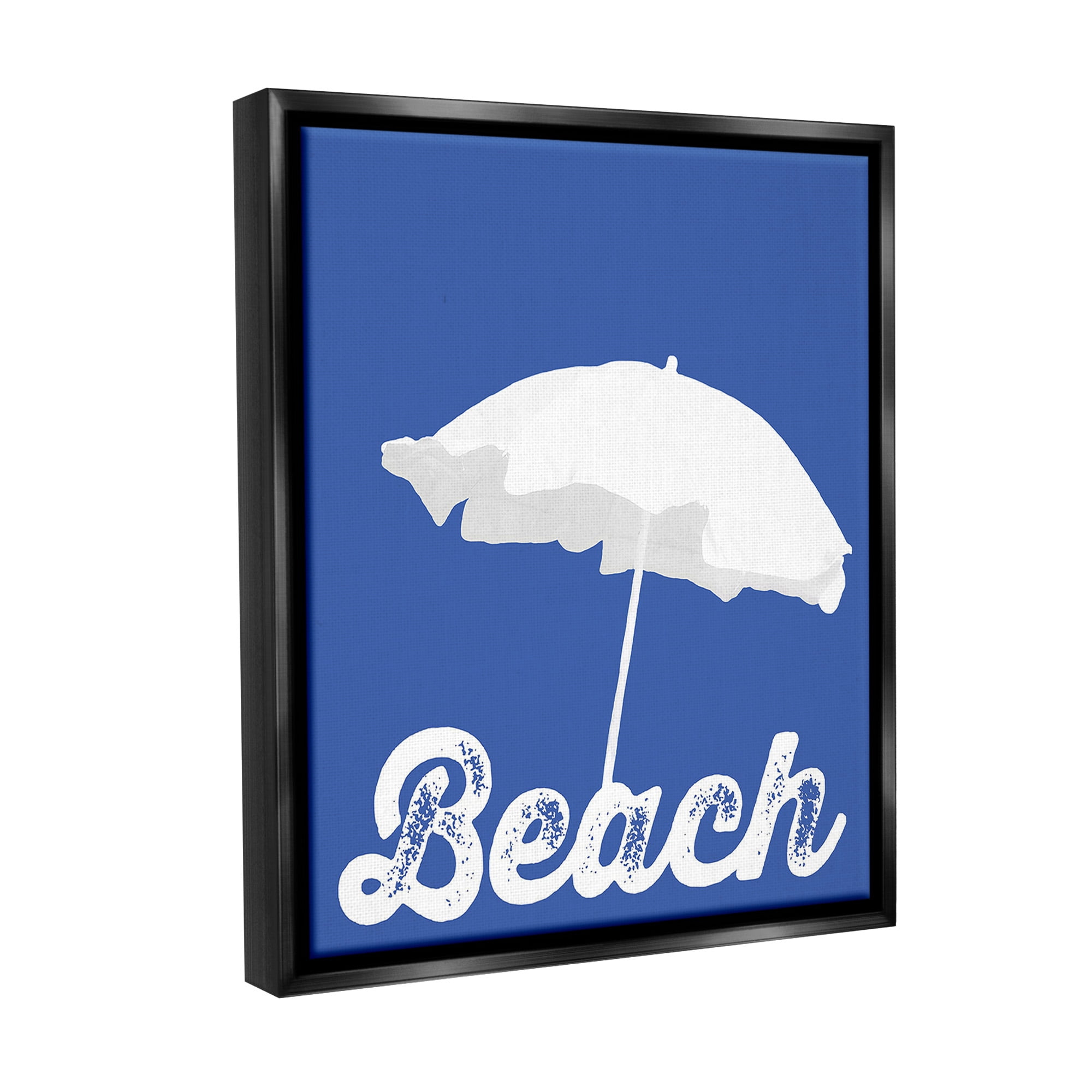 Stupell Industries Vintage Beach Umbrella Nature Painting Black Floater Framed Canvas Art Print Wall Art, 25 x 31