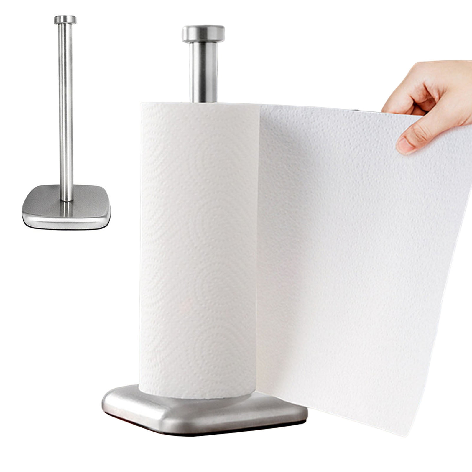 Opvise Stainless Steel Paper Towel Holder with Thick Pole Design, One-Handed Tear, Universal Roll Compatibility, Non-Slip Weighted Base, Durable & Modern Kitchen/Bathroom Organizer