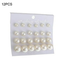 12 Pairs Shiny Round Imitation Pearl Earrings Alloy Stud Earrings Set Party Earring Accessories