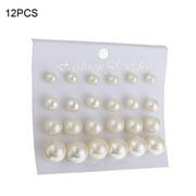 12 Pairs Shiny Round Imitation Pearl Earrings Alloy Stud Earrings Set Party Earring Accessories