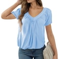thumbnail image 5 of Lixiuxyad Women's Casual Summer T Shirts Short Sleeve V Neck Tops Tshirts Womens Summer T Shirts,Blue M, 5 of 7