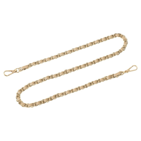 Uxcell Purse Chain Strap, 32" Leather Iron Flat Chain Strap Handbag Chains Purse Straps for Shoulder Bags Replacement Strap (Khaki Strap Gold Chain)