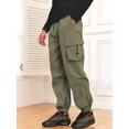 thumbnail image 4 of Pantalones cargo ZAFUL con bolsillo plano en paracaídas para hombre, color verde M, 4 of 5