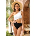 thumbnail image 3 of Langwyqu Solid Color Women One Shoulder Hollow-Out Swimsuit Bathing Suit, 3 of 5