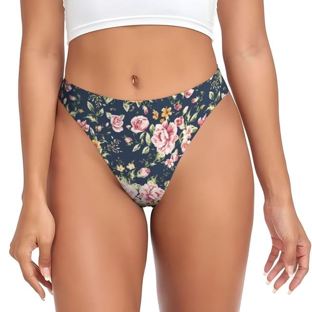 Balery Vintage Floral Tangas de Algodón para Mujer con Estampado – Ropa Interior Sexy, Transpirable, G-string-Large