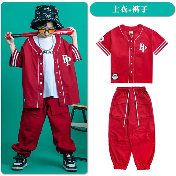 Children'S Hip-Hop Short Sleeved Loose Pants Suit Boys Girls Hip Hop Dance Clothes Jazz Dance Costumes Street Dance Wear
