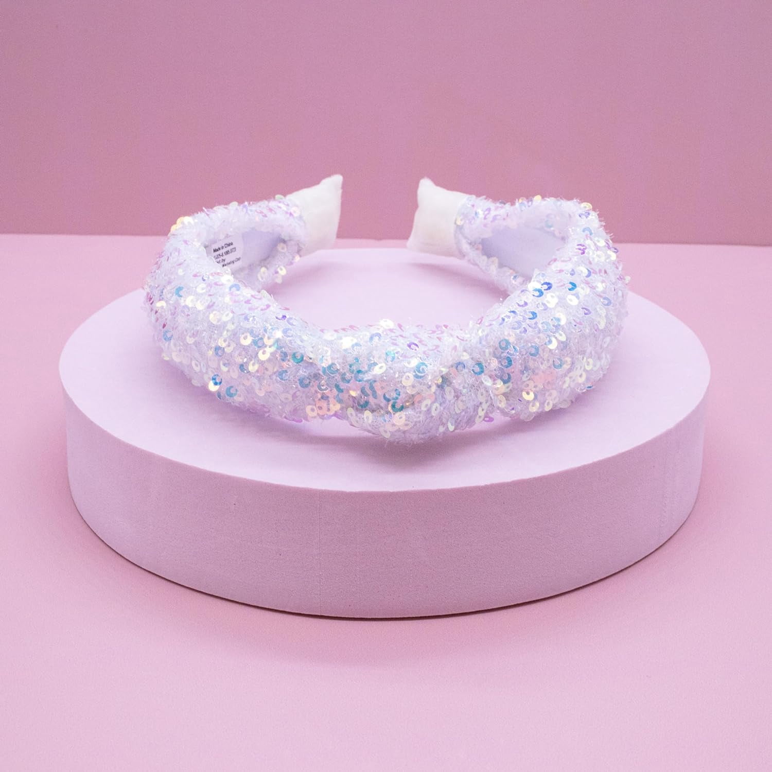 FROG SAC Sequin Knot Headband for Girls, White Knotted Hair Bands Accessories for Kids, Sparkly Iridescent Little Girl Headbands, Cute Sequined Hairbands for Tweens Back to School