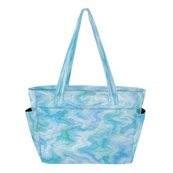 Quilted Tote Bag Large Capacity Multi-Compartment Handbag Serene Ocean Waves Lightweight Structured Shoulder Bag Versatile Casual Bag