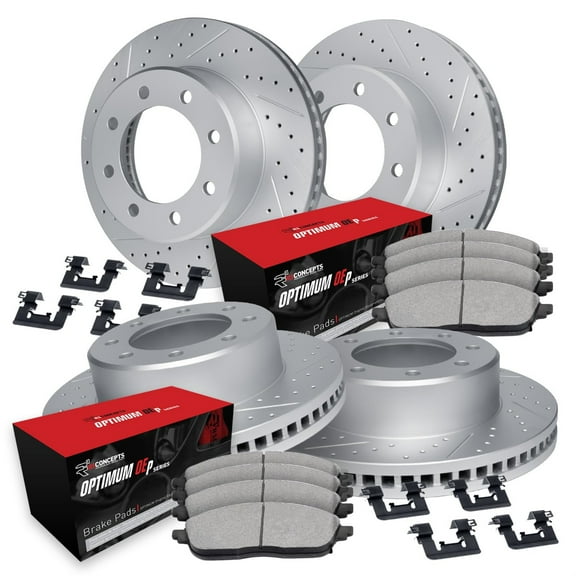 R1 Concepts Drilled and Slotted Carbon Coated Disc Brake Rotor Set with Optimum Oe Pads and Hardware WBUH2-48013