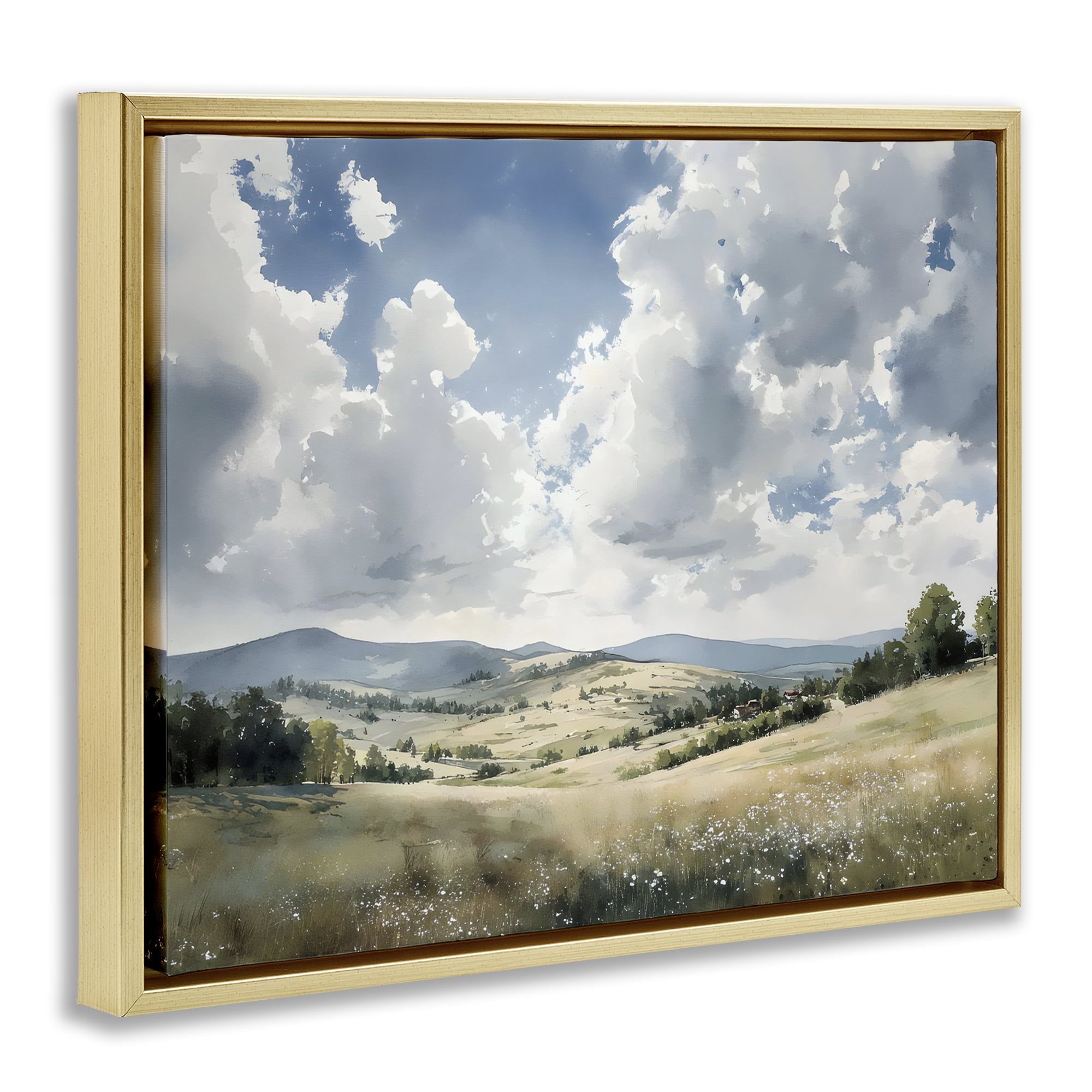 Stupell Industries Cloudy Hills Meadow Gold Framed Floater Canvas Wall Art, design by Franklyn Gregory