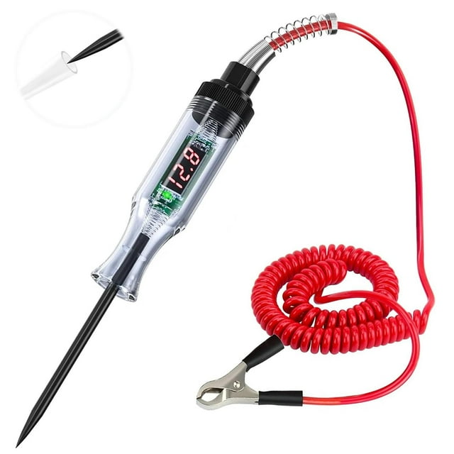 Testeur de Circuit Numérique pour Automobile, Stylo de Test Électrique Bidirectionnel avec Affichage de la Tension Numérique LED 5-120V, Fil à Ressort Étendu de 5.9 Pieds et Sonde pour Voitures, Camions, Véhicules (Rouge)