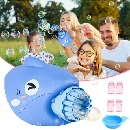 Cocobaby Shark Bubble Toy with Light, Bubble Maker Machine for Summer Indoor Outdoor Activity Electric Automatic Bubble Blaster Party Favors Gift, TIK Tok Gatling Bubble Blower Toys for Kids -Blue