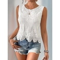 thumbnail image 6 of Women'S Floral Lace Blouse Crew Neck Sleeveless Summer Tank Tops White XXL, 6 of 9
