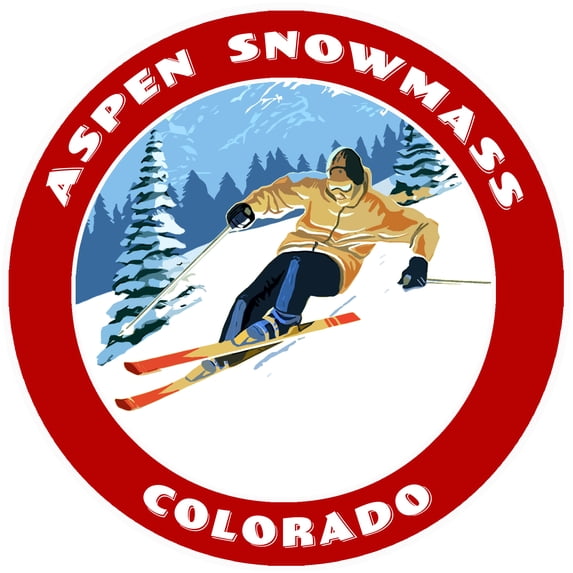 Aspen Snowmass, Colorado Skier Decorative Car Truck Decal Window Sticker Vinyl Die-Cut Wildlife Travel Adventure Vacation Tourist Souvenir