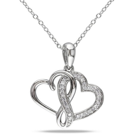 Miabella 1/6 Carat T.W. Diamond Sterling Silver Double Heart Pendant, 18