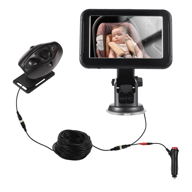 yeacher Moniteur pour Bébé de Voiture HD 5 Pouces avec Résolution 1080P, Vision Nocturne, et Angle Réglable, Étanche IP68, Noir