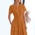 thumbnail image 2 of qucoqpe Womens Summer Long Maxi Dress V Neck Short Sleeve Elastic Waist Tiered Ruffle Sun Dress Casual Loose Beach Boho Dress with Pockets, 2 of 7