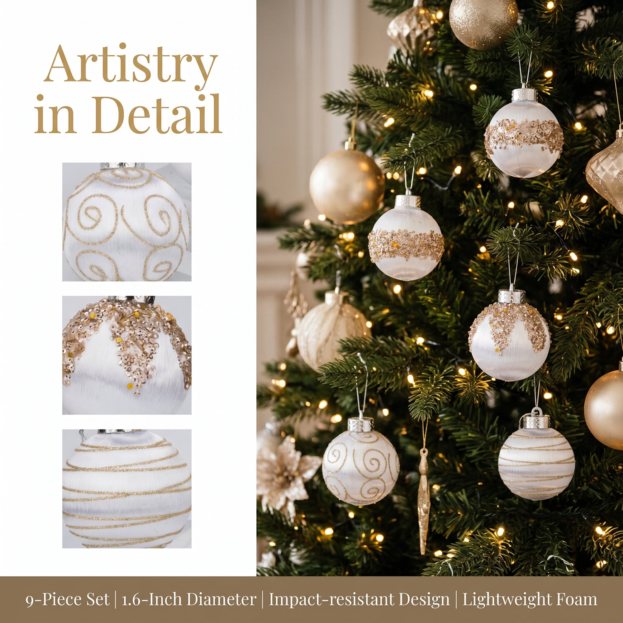 Unique Bargains 9Pcs Handpainted Christmas Large Orbs Shatterproof Foam White 3.1"