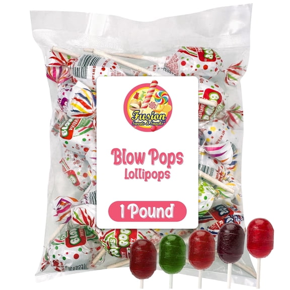 Blow Pops Lollipops - 1 Pound Bulk Bag (About 23 Pieces) - Assorted Fruit Flavors, Individually Wrapped - Cherry, Grape, Sour Apple, Watermelon, Strawberry Flavor Blow Pops, Holiday Candy