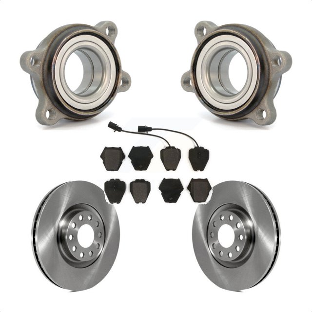 Transit Auto Front Hub Bearing Assembly Disc Brake Rotors and Semi-Metallic Pads Kit for Car Audi A6 Quattro S6 with 321mm Diameter Rotor KBB-104916