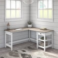 thumbnail image 2 of Atlin Designs 60" Farmhouse Engineered Wood Shaped Computer Desk in Gray/White, 2 of 8