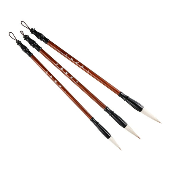 Uxcell Chinese Calligraphy Brushes Watercolor Ink Painting Writing Drawing Wood Handle 3 Size Mixed Brown White 3 Pack