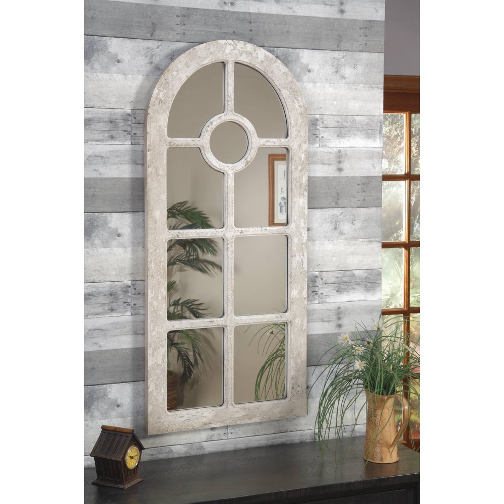 Martin Svensson Home Arched Window Pane Wall Mirror, Antique White