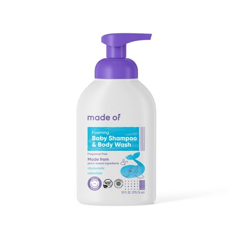 MADE OF Foaming Organic Baby Shampoo and Body Wash - NSF Organic Certified - EWG Verified - Gluten Free - Vegan - For Sensitive Skin and Eczema - 10 oz (1 Pack - Fragrance (Best Baby Wash For Eczema)