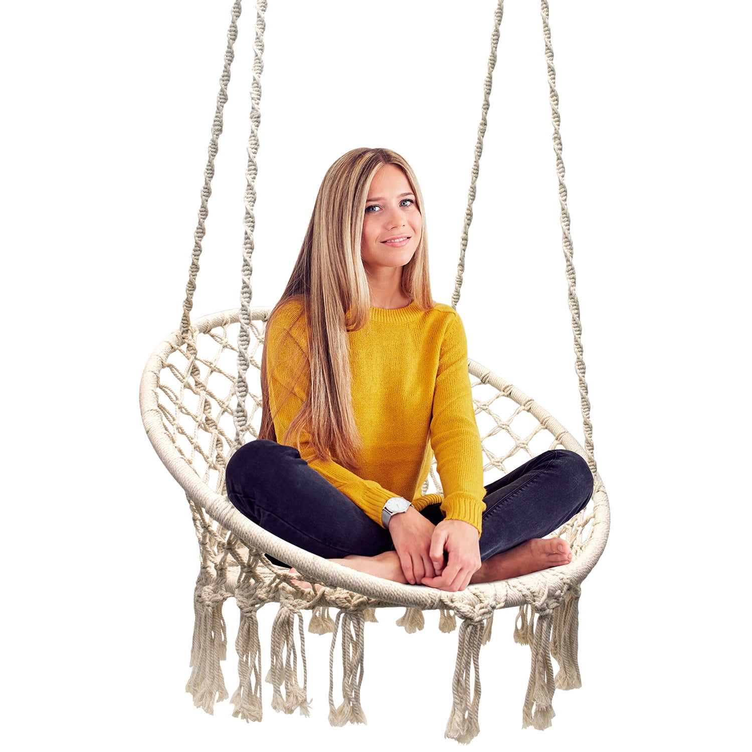Home Balcony Indoor Garden Bedroom Hanging Chair for Child and Adult Swinging Single Safety Chair with Bracket 160cm with Steel Stand in Random Color Sondre Camping Lightweight Hammock Chair