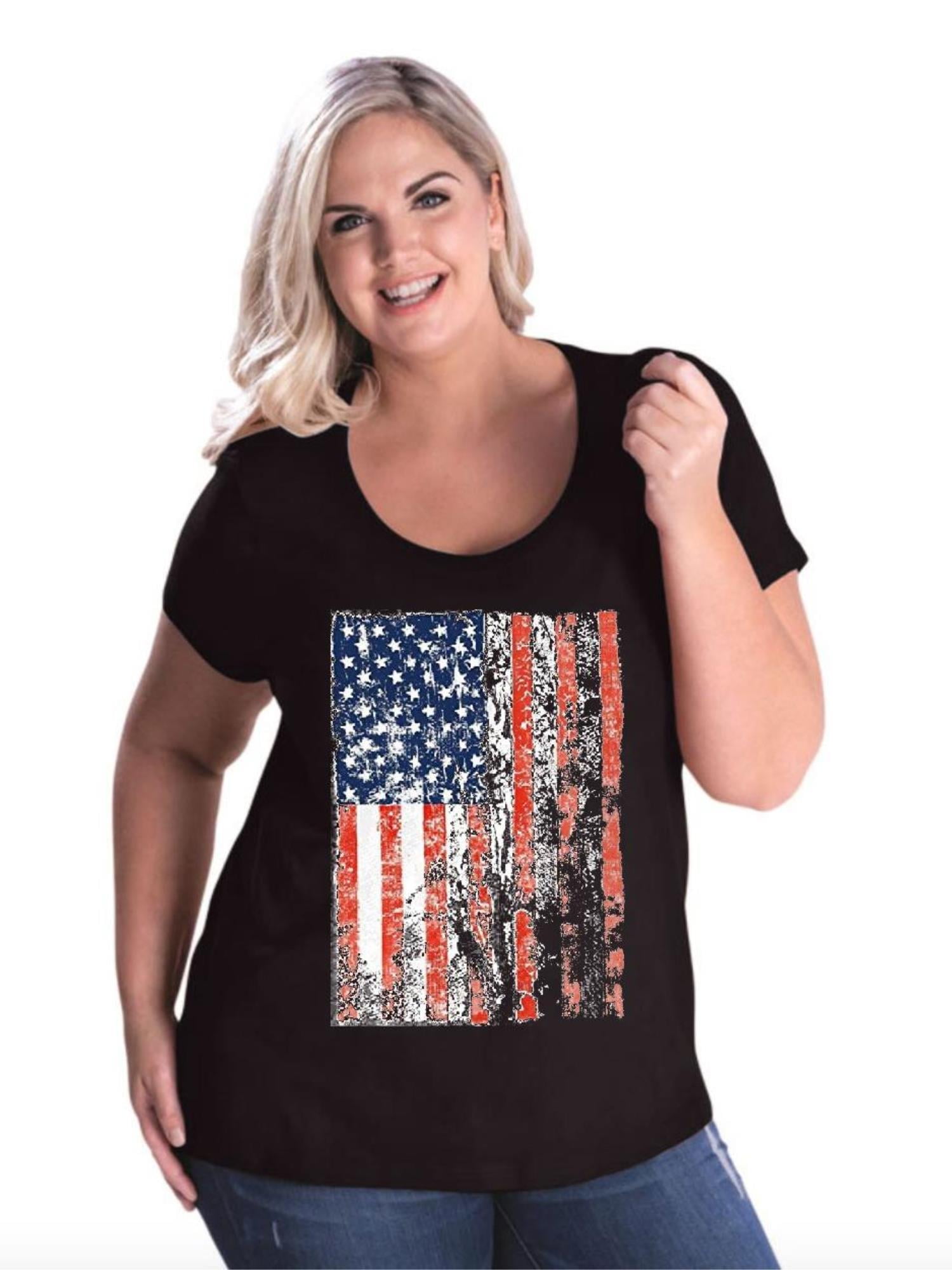 ANOKA Women Plus Size USA American Flag Independence Day Tshirt Blouse Tank Tops
