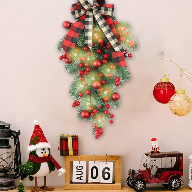 Xihbxyly Guirnaldas Navideñas, Adorno de Lágrima Roja, Guirnalda Multicolor con Luces, Adorno Festivo para Puerta, Decoración Navideña para Interiores y Exteriores, Decoración para Puerta de Entrada,