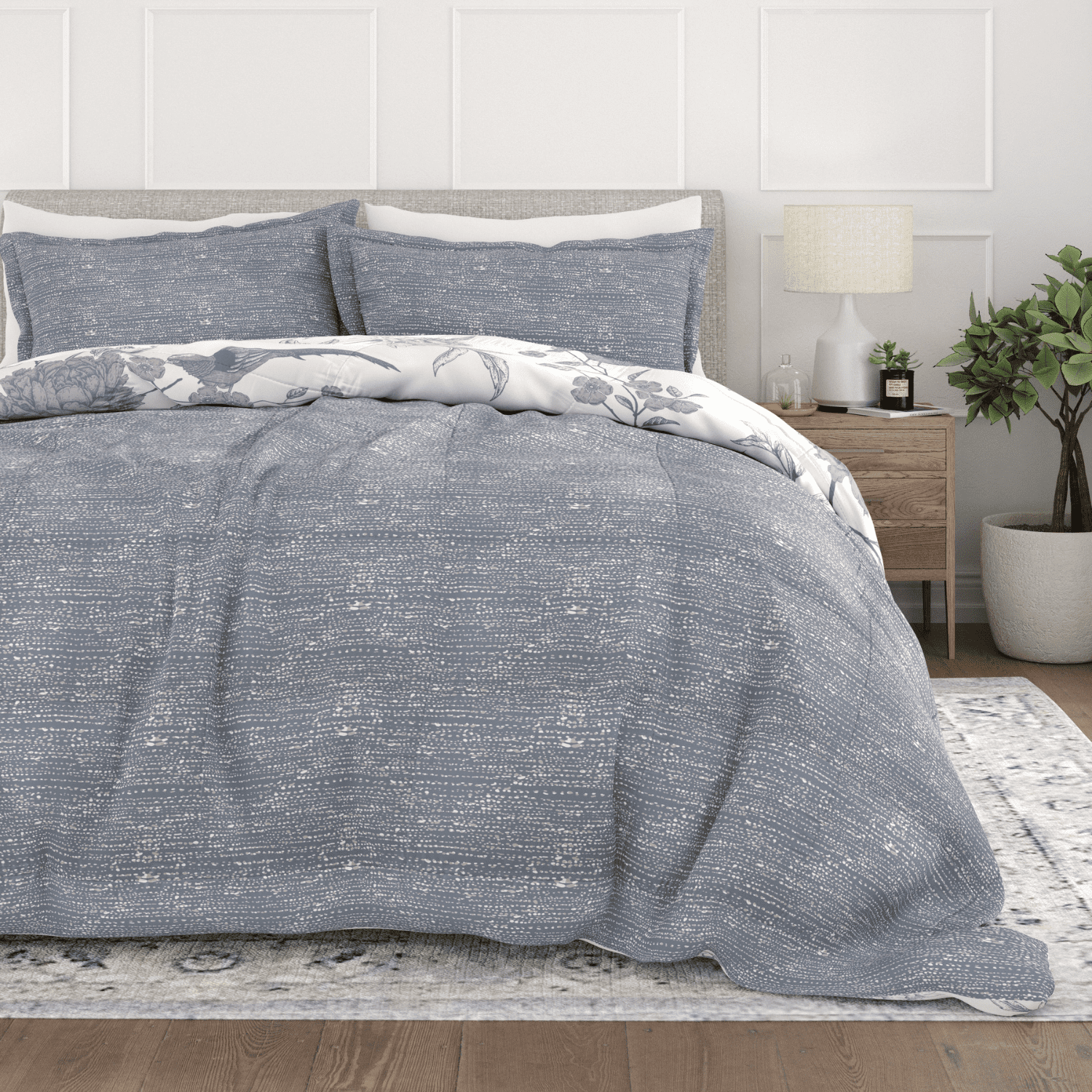 Comfort Canopy - 3 Piece Light Blue Floral Molly Botanicals All Season Down-Alternative Comforter for King Size Beds